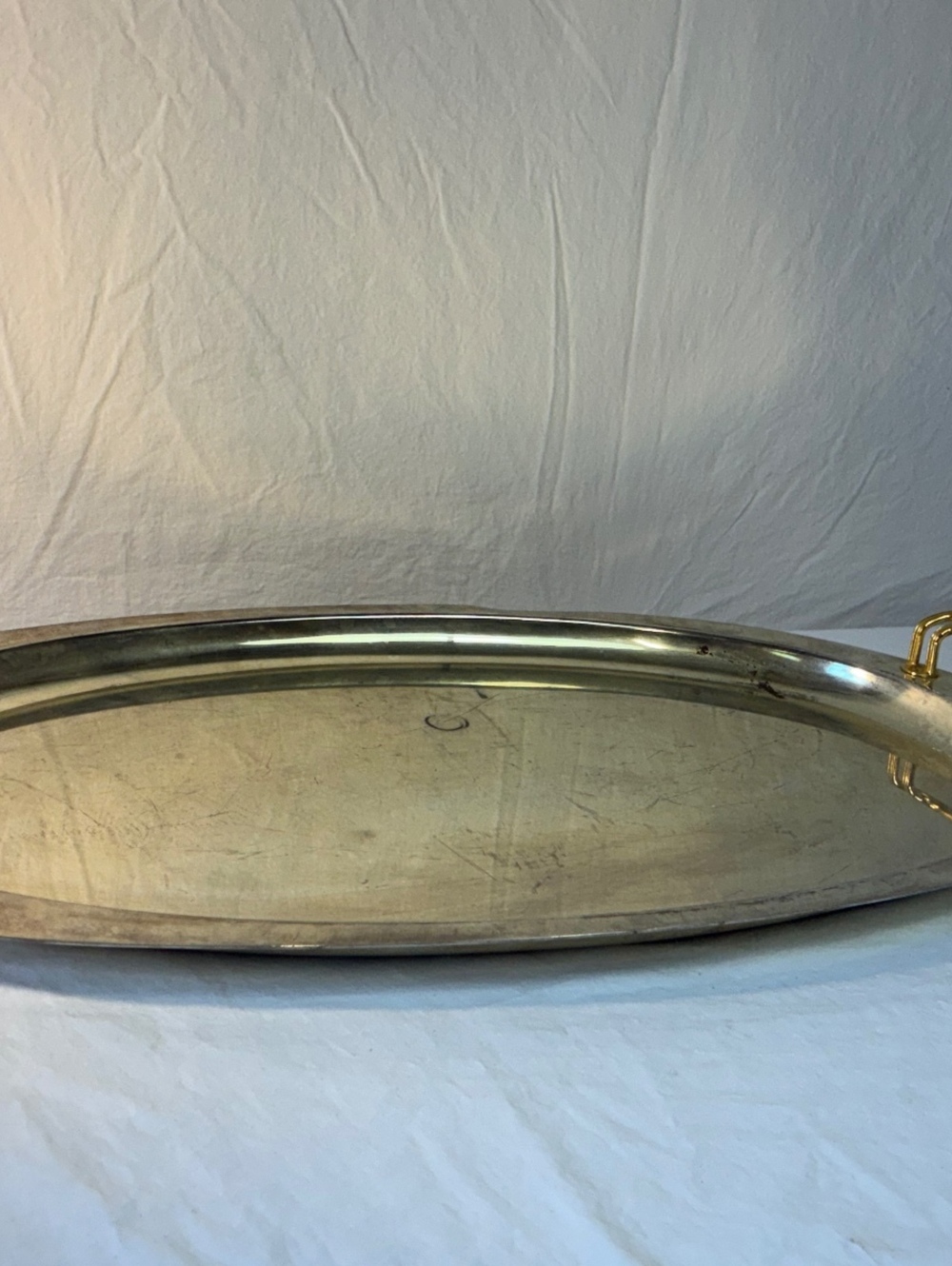 Large Vintage Oval Silver Serving Tray with Ornate Brass Handles - Picture 4 of 6